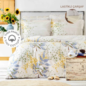 resim_2025-09-16_170815431 Karaca Home Clarinda Hardal %100 Pamuk Çift Kişilik Lastik Çarşaflı Nevresim Takımı