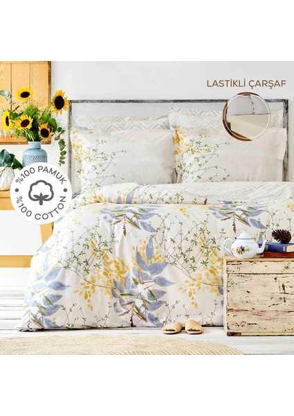 Karaca Home Clarinda Hardal %100 Pamuk Çift Kişilik Lastik Çarşaflı Nevresim Takımı